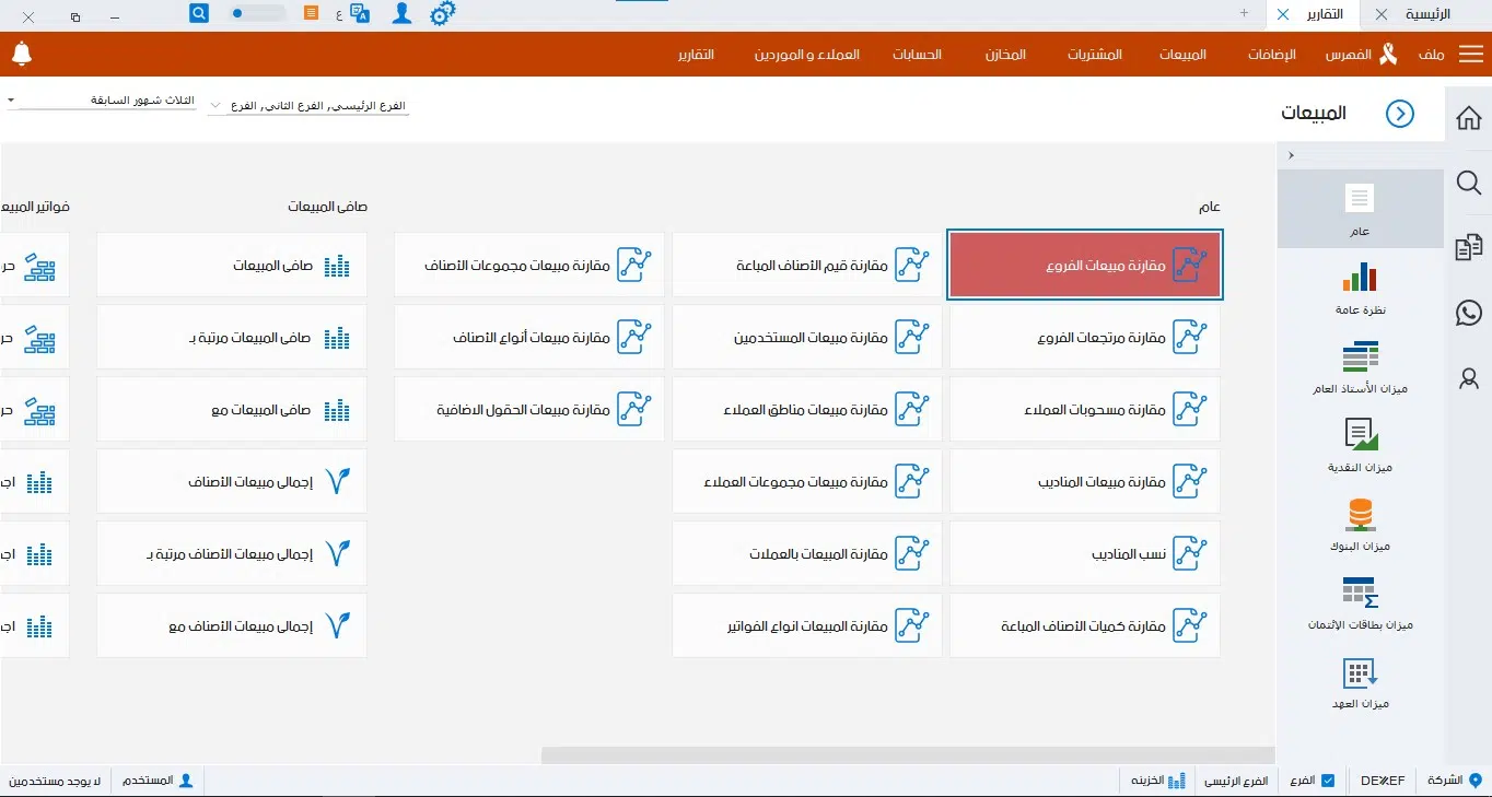  مقارنة مبيعات الفروع 